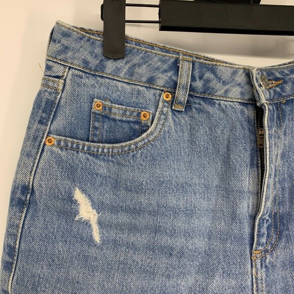 Topshop Mom Shorts Blue Denim Distressed Authentic High Waist NWT - Picture 4 of 13